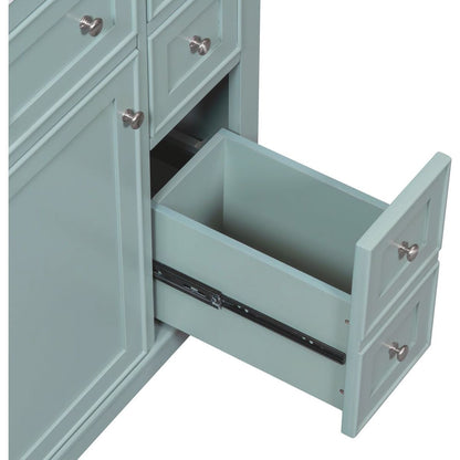 36" Bathroom Vanity with Sink Combo, One Cabinet and Six Drawers, Solid Wood and MDF Board, Green