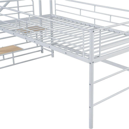 Mid Loft Bed with Storage stairs, Twin, White