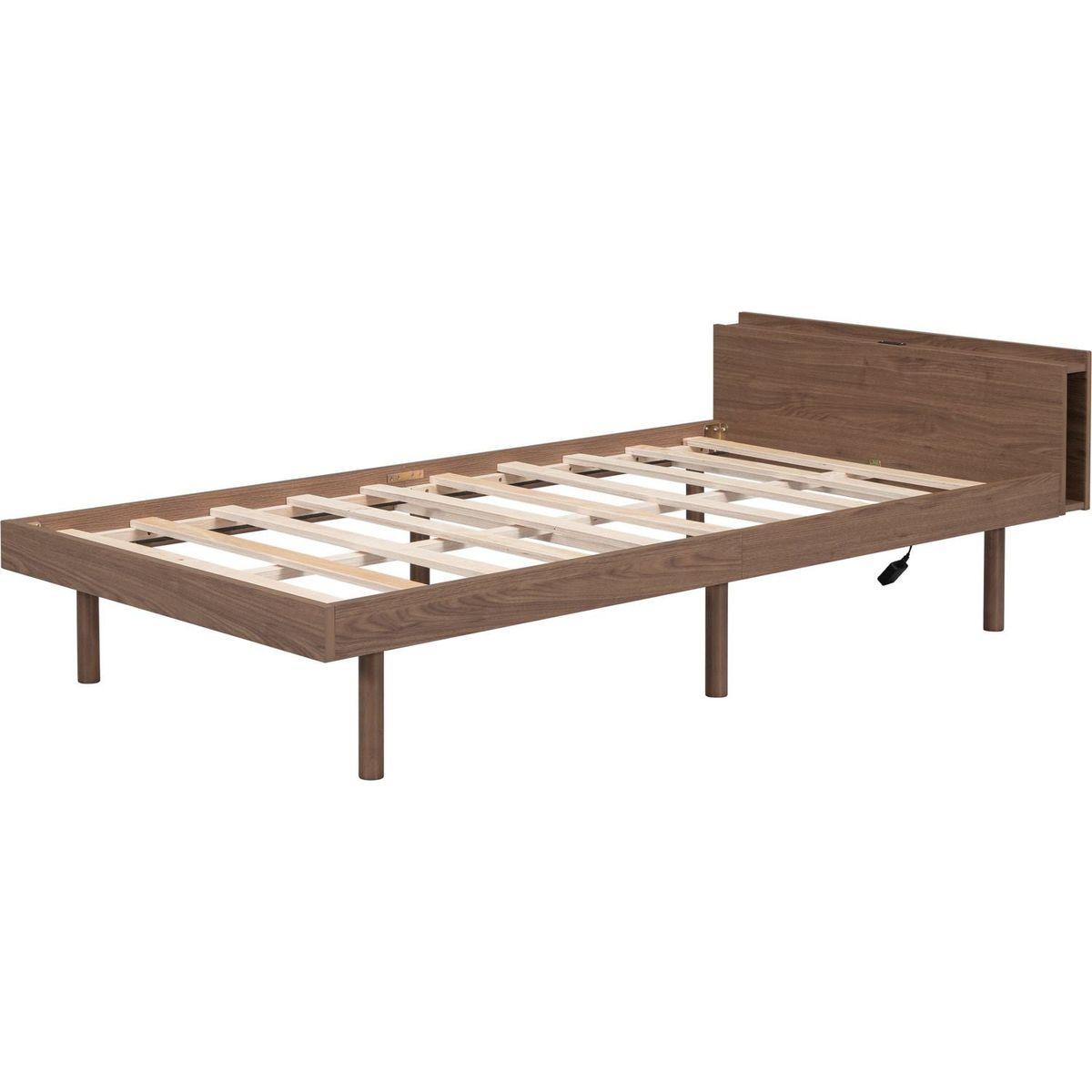 Modern Design Twin Size Platform Bed Frame with Built-in USB port for Walnut Color