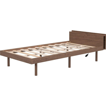Modern Design Twin Size Platform Bed Frame with Built-in USB port for Walnut Color