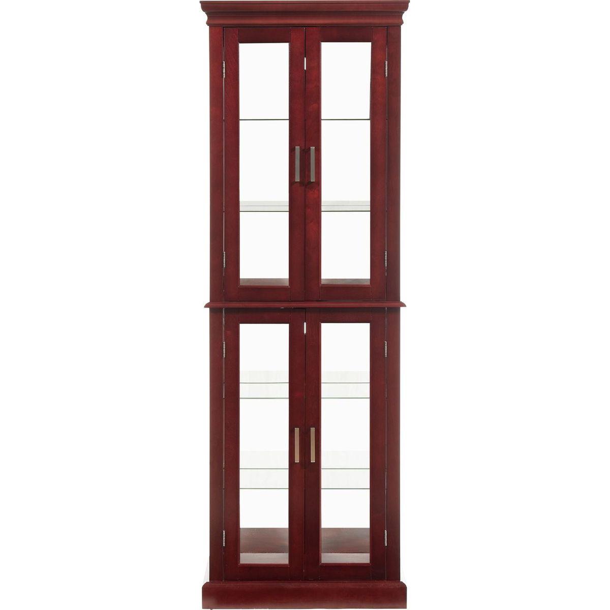 Curio Cabinet Lighted Curio Diapaly Cabinet with Adjustable Shelves and Mirrored Back Panel, Tempered Glass Doors (Cherry, 6 Tier), (E26 light bulb not included)