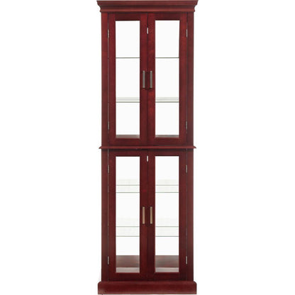 Curio Cabinet Lighted Curio Diapaly Cabinet with Adjustable Shelves and Mirrored Back Panel, Tempered Glass Doors (Cherry, 6 Tier), (E26 light bulb not included)