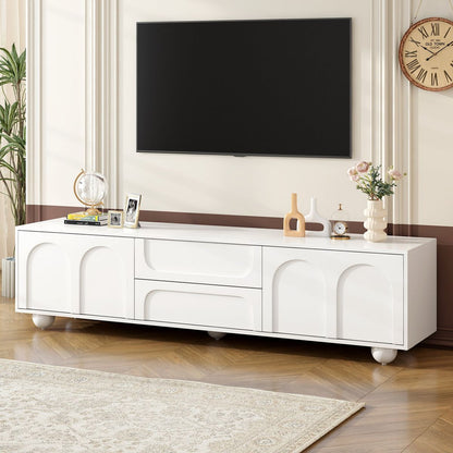 ON-TREND Cream Style TV Stand with Arched Doors & 2 Drawers for TVs up to 75', Minimalist Media Console with Rebound Device, Entertainment Center with 5 Iron Round Legs for Living Room, Bedroom, White