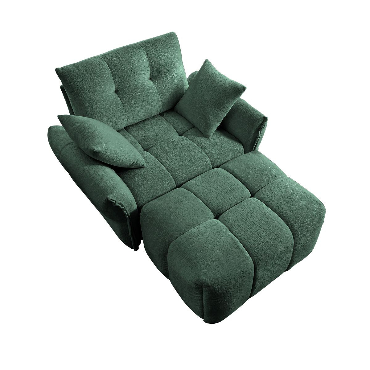 Ergonomic Single Seater Sofa with Ottoman, High-Resilience Support Cushions, Modern Lounge Chair, Green Chenille