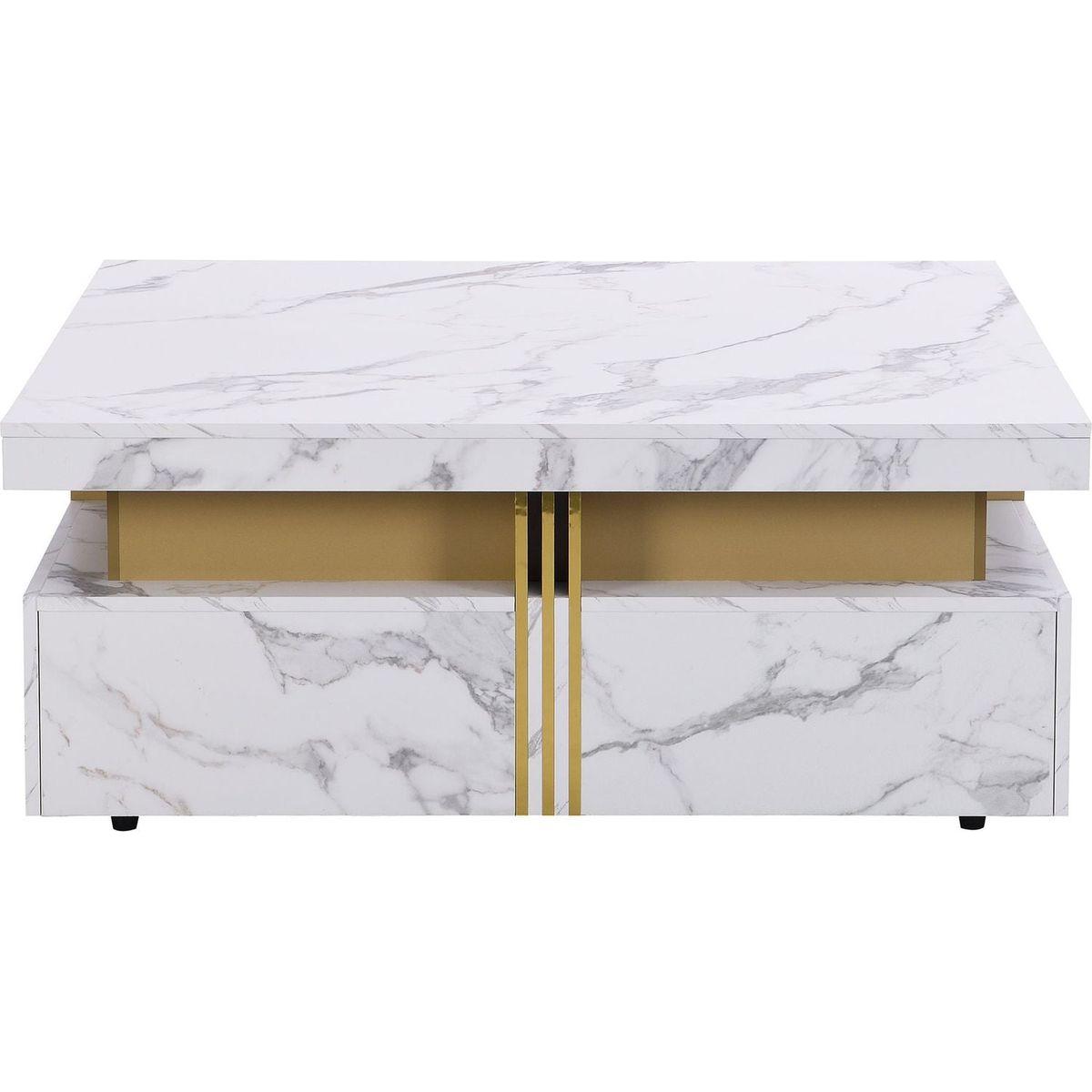 Modern White Square Storage Coffee Table with 4 Drawers