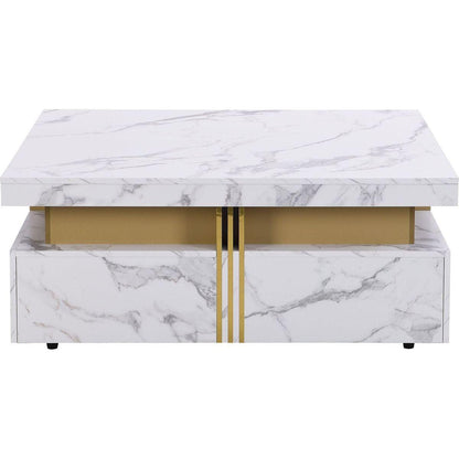 Modern White Square Storage Coffee Table with 4 Drawers