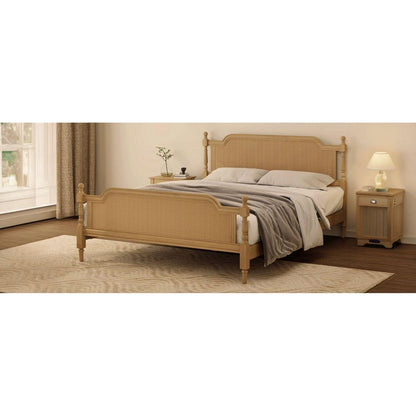 Traditional Style Rattan Queen Size Bed Frame,No Box Spring Needed,Antique Walnut