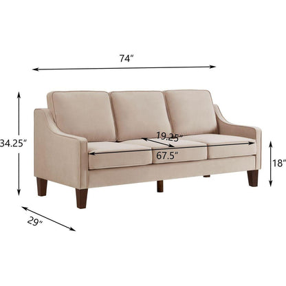 Modern 3 Piece seat Sofa Couch with Scooped Armrest/Wood legs,Upholstered Velvet 3-seat Sofa with Removable Cushions for Livingroom Bedroom,Taupe