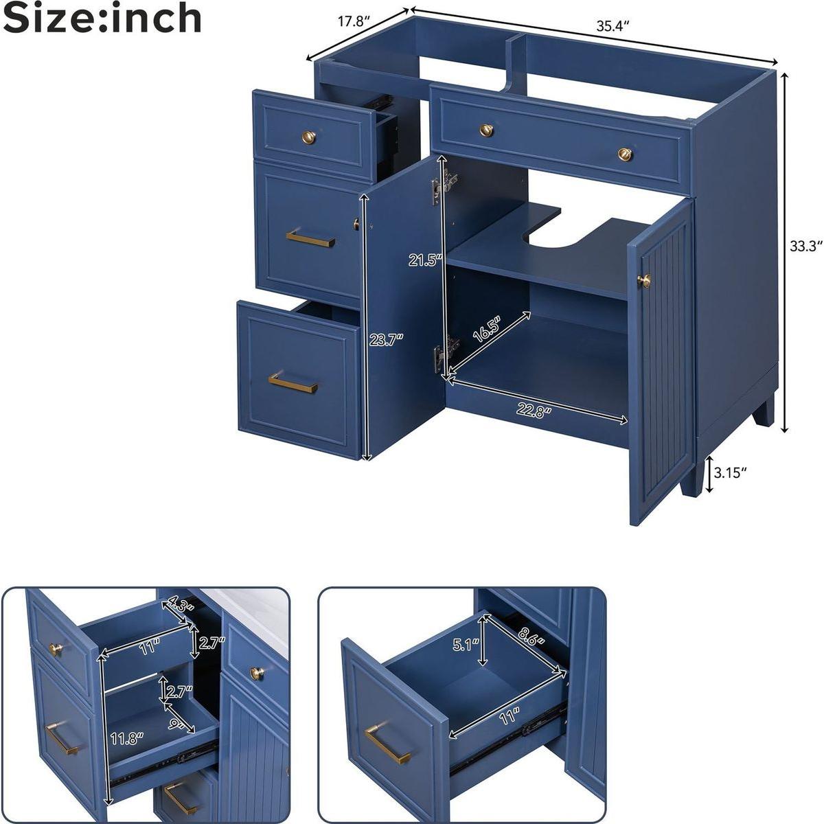 [Cabinet Only] 36" Blue Bathroom Vanity(Sink not included)