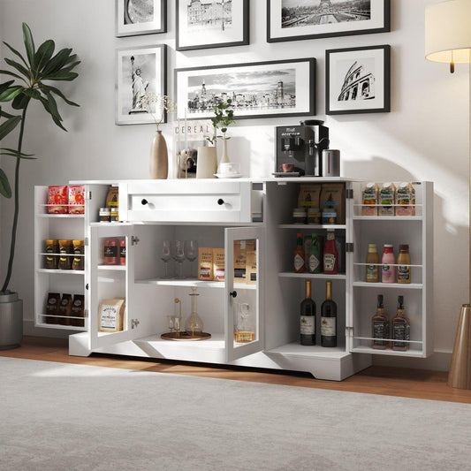 Buffet Cabinet with Storage, Modern Sideboard Buffet with Doors, Wood Coffee Bar Kitchen Storage Cabinet with Drawer and Adjustable Shelf for Kitchen, Dining Room, Living Room, White