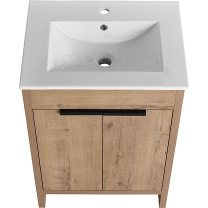 24" Freestanding Bathroom Vanity with White Ceramic Sink & 2 Soft-Close Cabinet Doors ((KD-PACKING),BVB02424IMO-G-