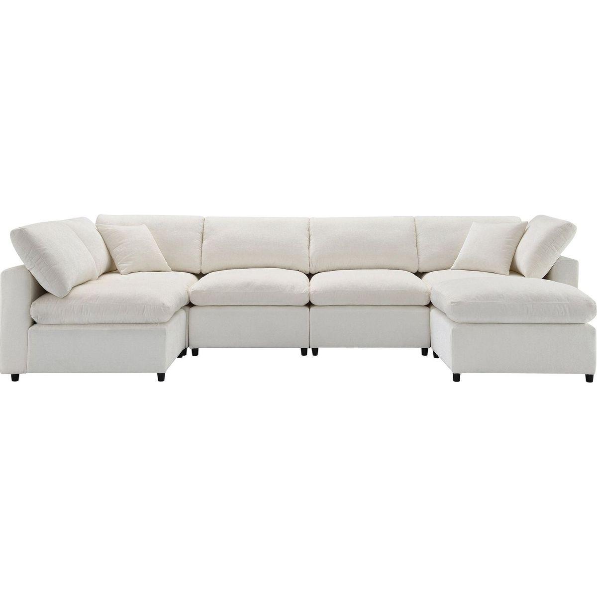 130x65" Modern Modular Cloud Sofa Bed, 6 Seat Chenille Sectional Couch Set with Ottoman,Free Combination,Convertible U Shaped Sleeper Sofa for Living Room, Apartment, 3 Colors