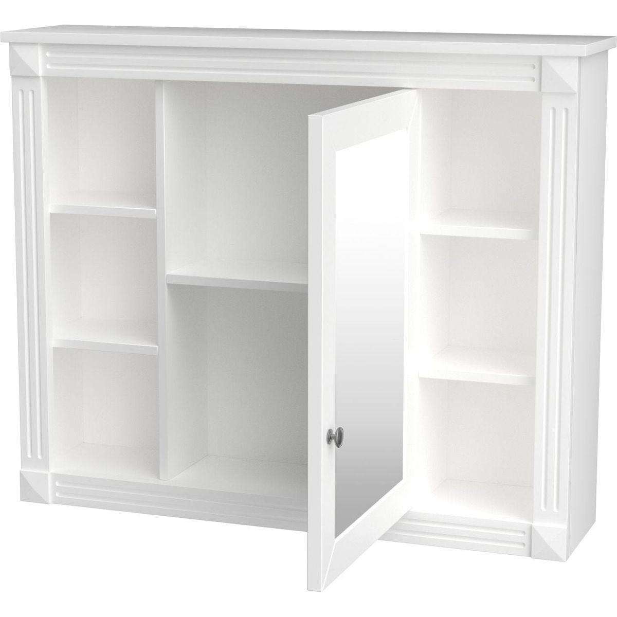 35" x 28" Wall Mounted Bathroom Storage Cabinet, Medicine Cabinet, Modern Bathroom Wall Cabinet with Mirror, Mirror Cabinet with 6 Open Shelves (Not Include Bathroom Vanity)