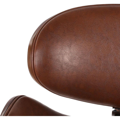 30" Mid-Century Modern Upholstered Swivel Barstool, Walnut + Cognac