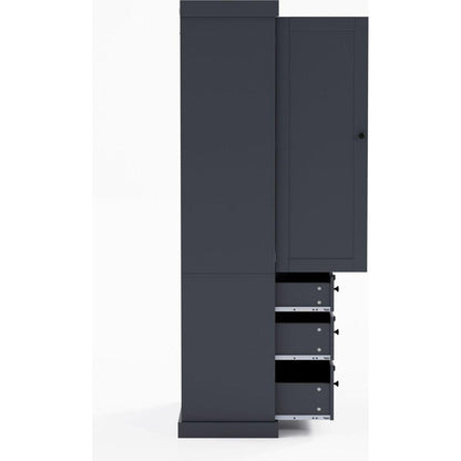 [Assembly Video Provided]77inch Farmhouse Kitchen Pantry, Freestanding Tall Cupboard Storage Cabinet with 3 Adjustable Shelves, 8 Door Shelves, 3 Drawers for Kitchen, Dining Room, Gray