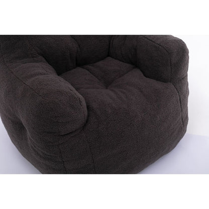 Soft Teddy Fabric Tufted Foam Bean Bag Chair With Teddy Fabric Dark Gray