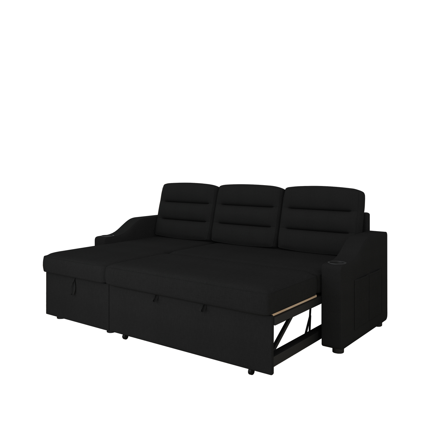 83.5" Convertible Sleeper Combo Sofa, Convertible Sofa Bed Polyester Pullout Bed with Storage Recliner and Cup Holder for Living Room, Tight Spaces