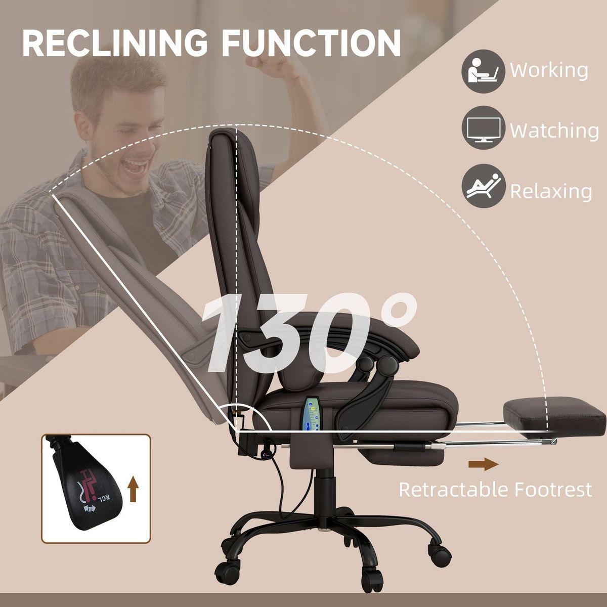 Vinsetto High Back Vibration Massage Office Chair with 6 Points, Hight Adjustable Computer Desk Chair, Reclining Office Chair with Retractable Footrest and Remote, Brown