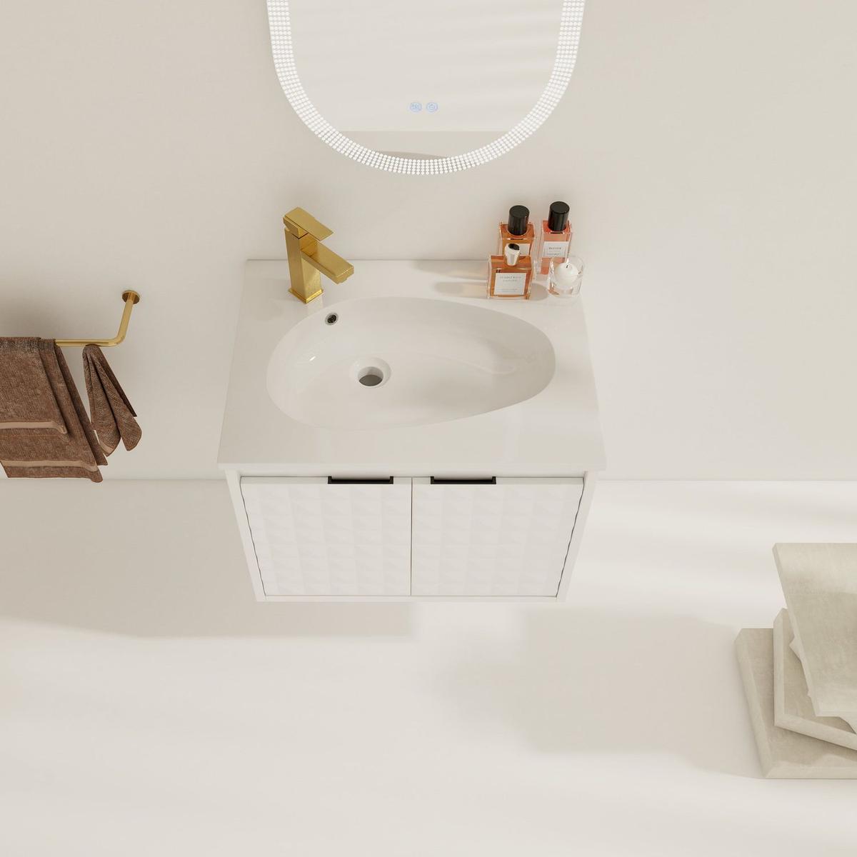 24 Inch Wall Mounted Bathroom Vanity With SInk, Soft Close Doors, For Small Bathroom (KD-PACKING)