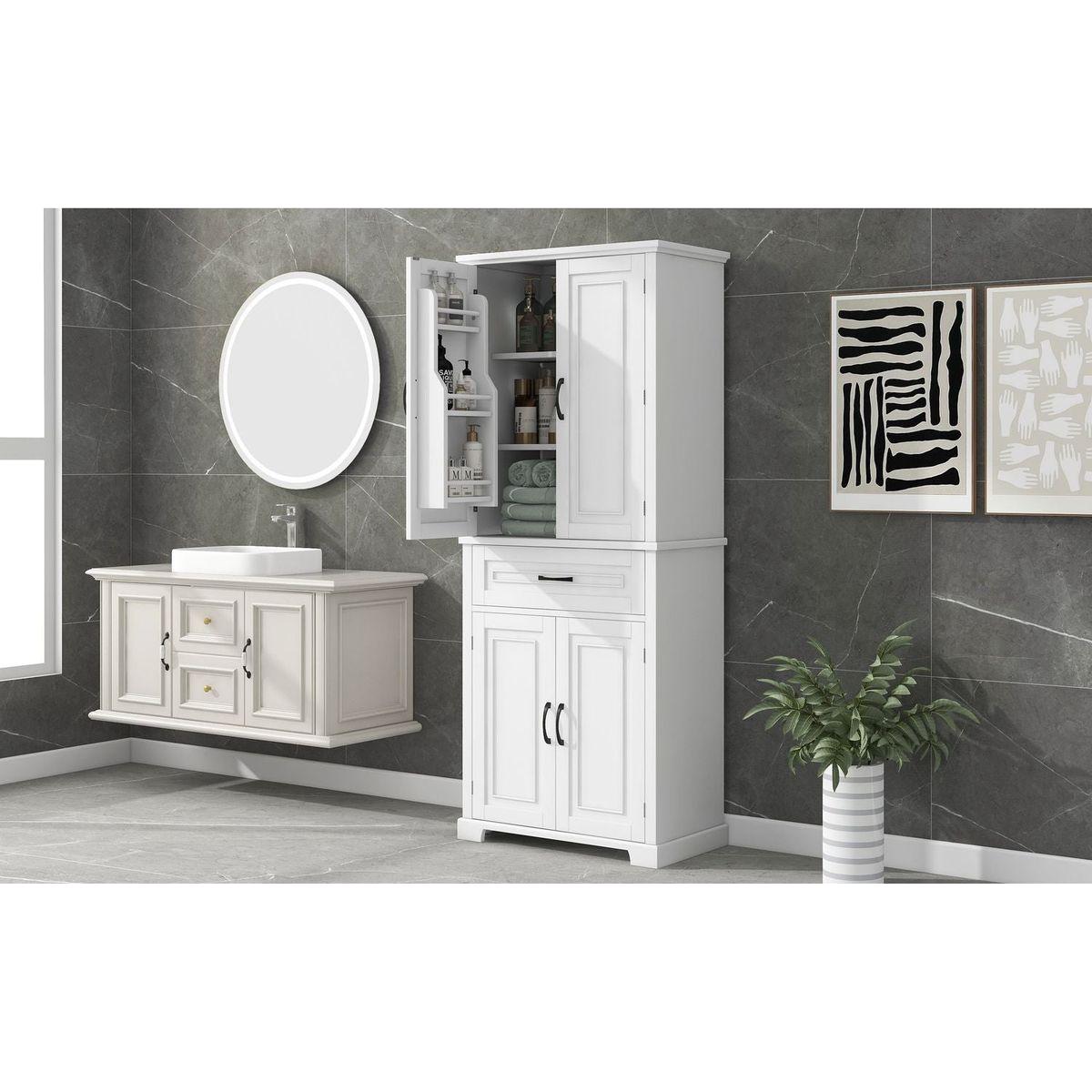 Bathroom Storage Cabinet with Doors and Drawer, Multiple Storage Space, Adjustable Shelf, White