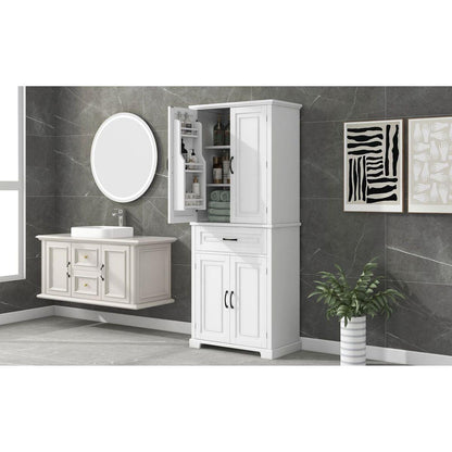 Bathroom Storage Cabinet with Doors and Drawer, Multiple Storage Space, Adjustable Shelf, White