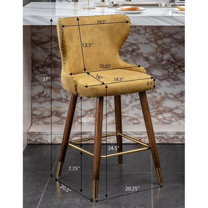 Nevis Mid-century Modern Faux Leather Tufted Nailhead Trim Counter Stool Set of 2, Yellow
