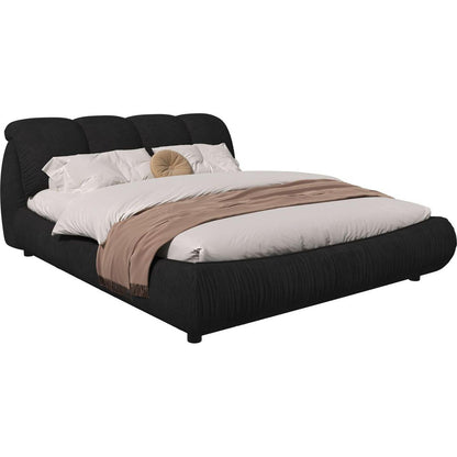 Queen Size Luxury Upholstered Platform Bed with Oversized Padded Backrest and Solid Wood Frame,suitable for Multiple heights of mattresses,Black