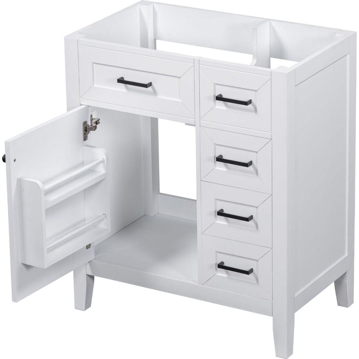 30" Bathroom Vanity without Sink, Cabinet Base Only, Bathroom Cabinet with Drawers, Solid Frame and MDF Board, White