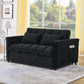 Sleeper Sofa, Convertible Sofa, Recliner, Bed, 3-in-1, 3-Position Adjustable Backrest, 2-Seater Sectional, Two Side Pockets, 2 Pillows for Living Room, Apartment, etc., Velvet Black 54" Wide.