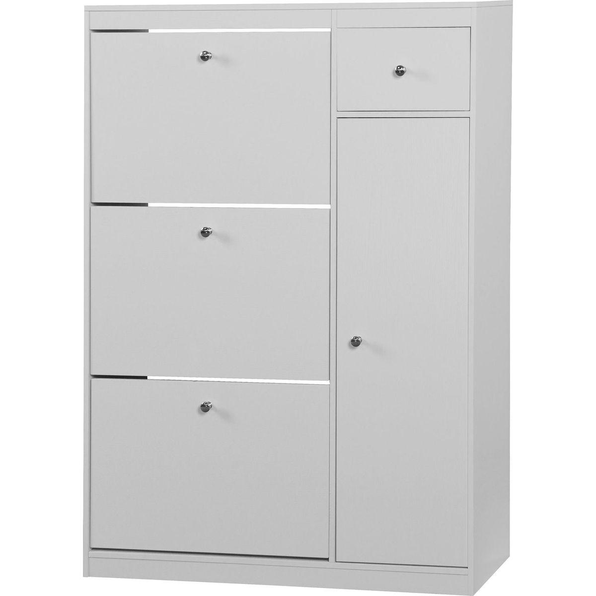 Shoe Cabinet,Freestanding Tipping Bucket Shoe Rack Organizer with 3 Flip Drawers,Entryway Narrow Shoe Storage with Adjustable Storage Shelf,Modern Slim Hidden Shoe Cabinet, White