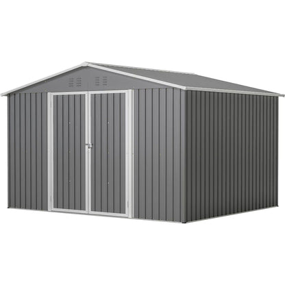 10X8 FT Outdoor Storage Shed, All Weather Metal Sheds withLockable Doors, Tool Shed for Garden, Patio, Backyard, Lawn, Grey