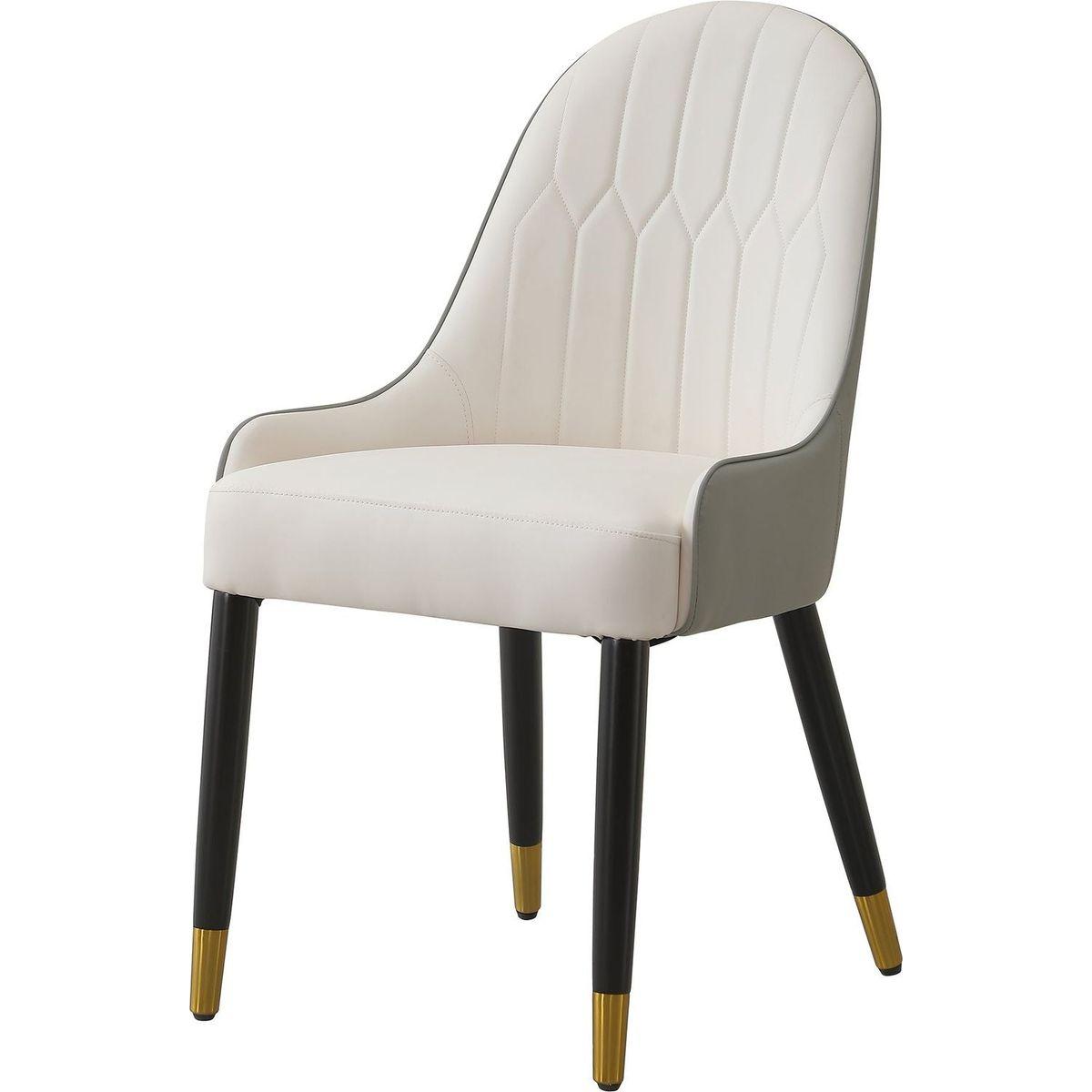 Modern Dining Chairs Set of 2 pcs Faux leather Dining Chair with Metal legs for Living Room/Dining Room/Reception Room(White+Gray)