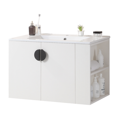 30" Bathroom Vanity with Sink,with two Doors Cabinet Bathroom Vanity Set with Side right Open Storage Shelf,Solid Wood,Excluding faucets,white