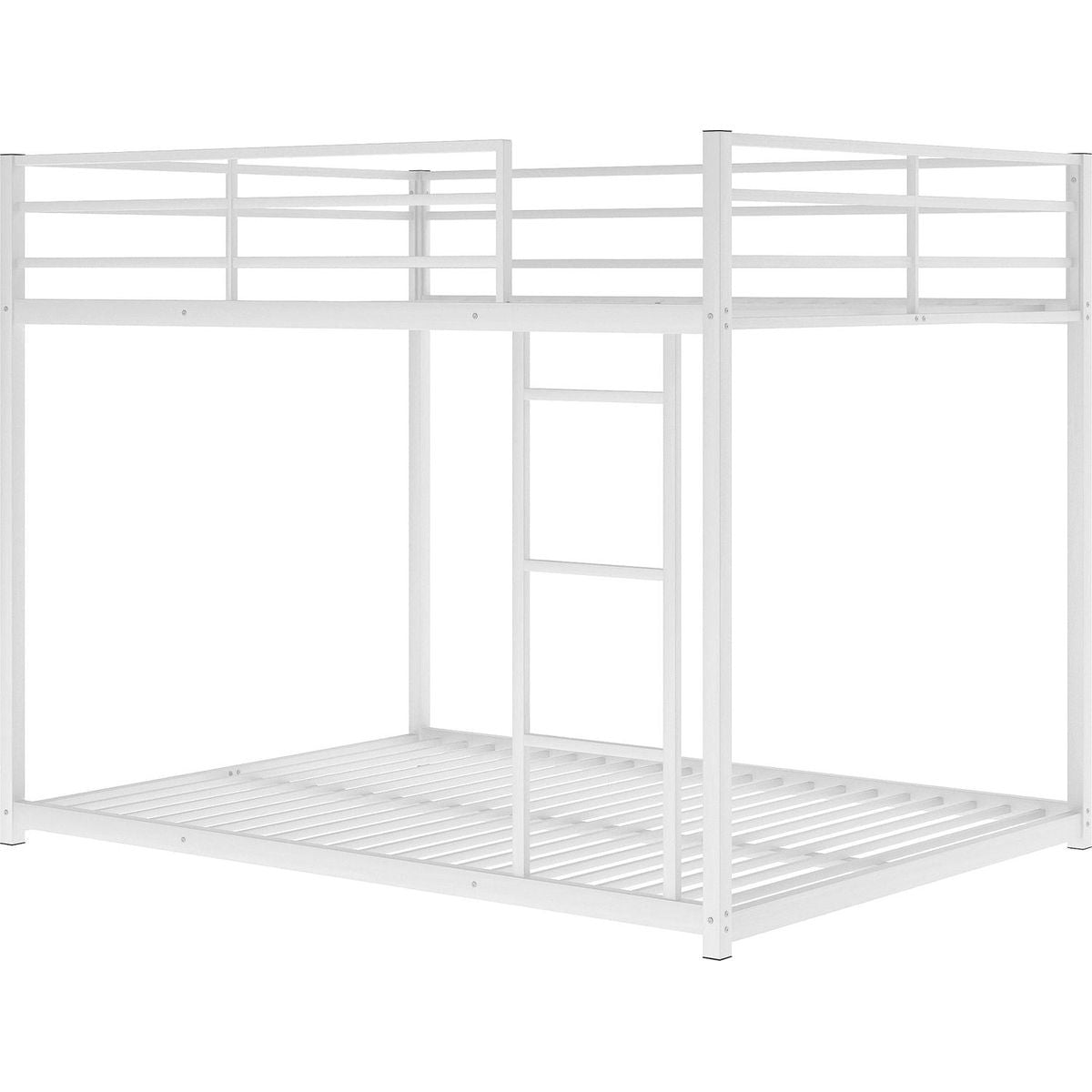 Full over Full Metal Bunk Bed, Low Bunk Bed with Ladder, White