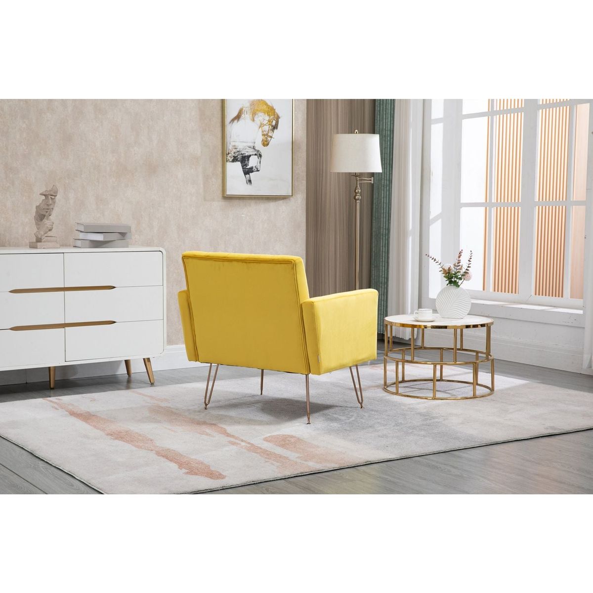 Accent Chair, leisure single sofa with Rose Golden feet