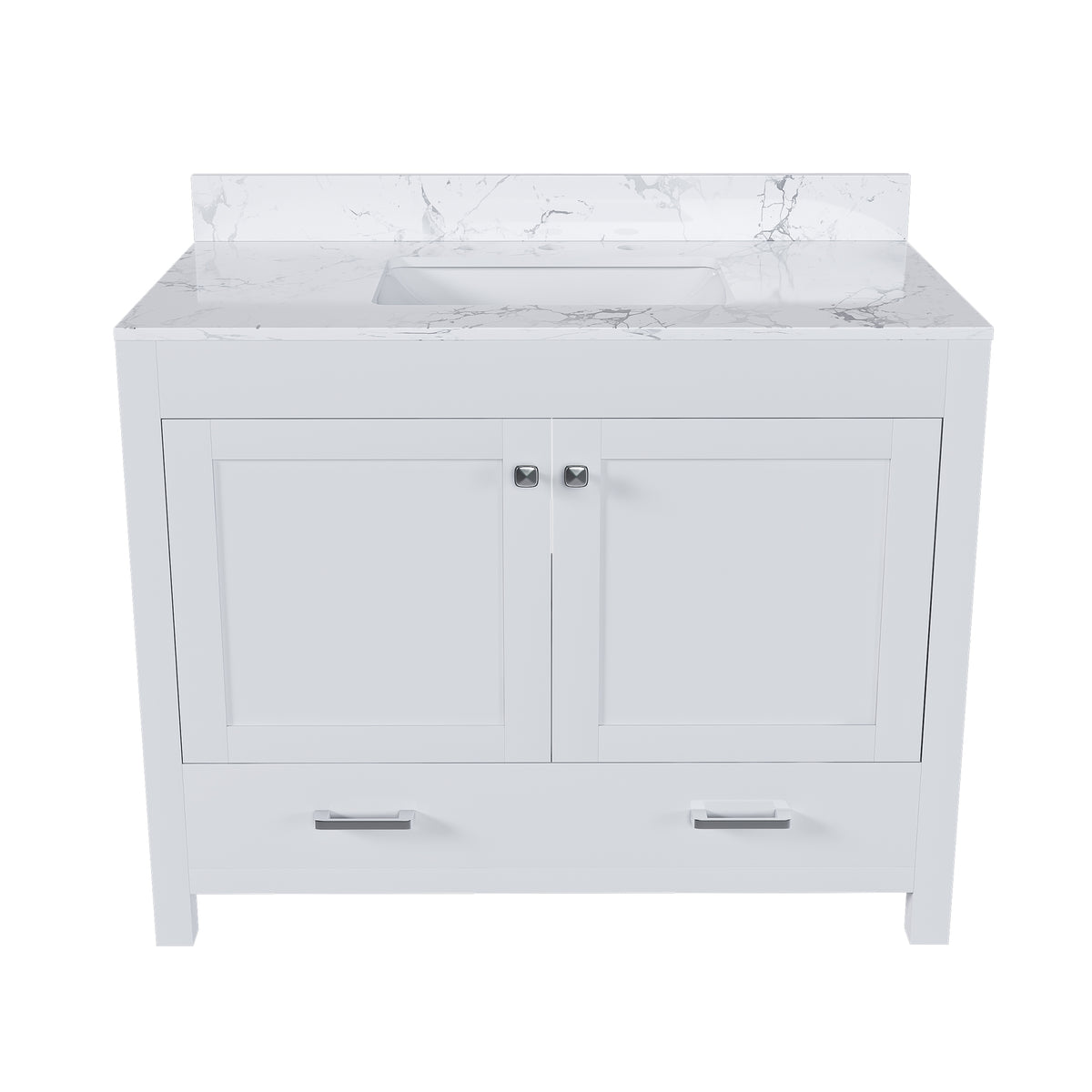Modern 43' Bathroom Vanity with Artificial Marble Carrara White Top Set, Multi-functional Bathroom Cabinet with Doors and Drawer, Solid Frame and MDF - Streamdale Furniture