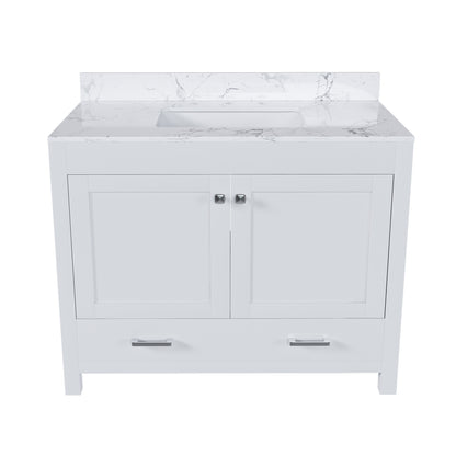 Modern 43' Bathroom Vanity with Artificial Marble Carrara White Top Set, Multi-functional Bathroom Cabinet with Doors and Drawer, Solid Frame and MDF - Streamdale Furniture
