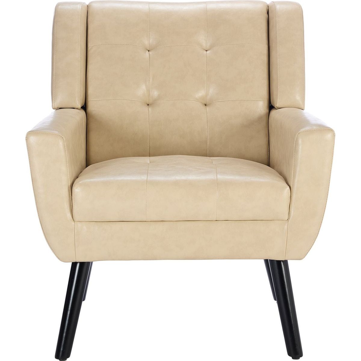 Modern Soft Leather Material Ergonomics Accent Chair Living Room Chair Bedroom Chair Home Chair With Black Legs For Indoor Home-Khaki PU