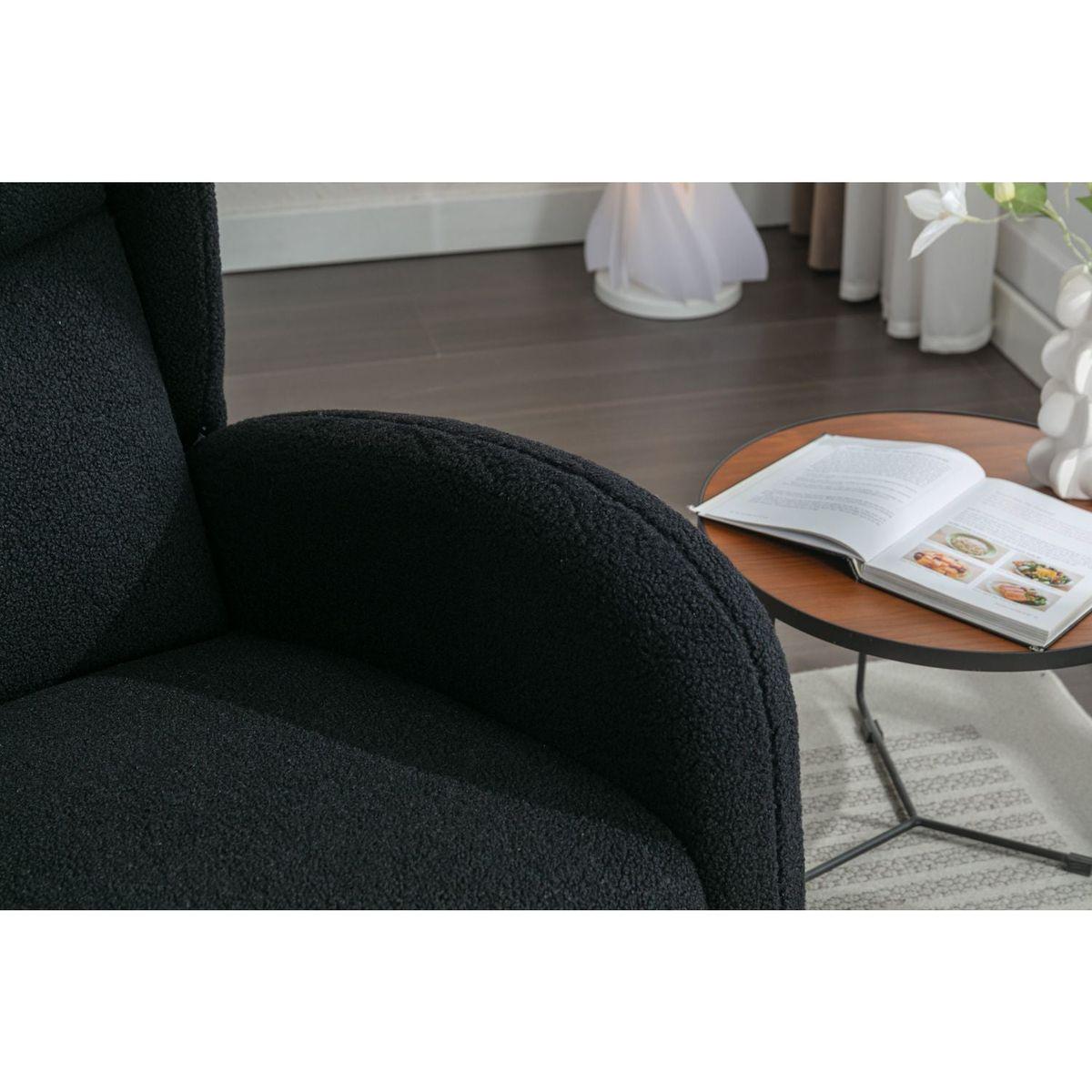 Teddy Fabric Rocking Chair With Packet Wood Legs,Black