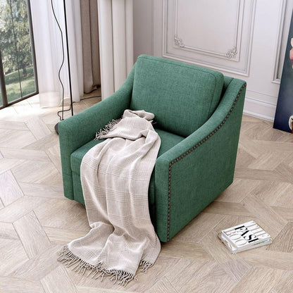 360 Degree Swivel Armchair Cotton linen skin-friendly fabric Ergonomic design Brass nail decorative armchair Living room chairs Bedroom chairs Living room chairs Black legs Suitable for indoor homes