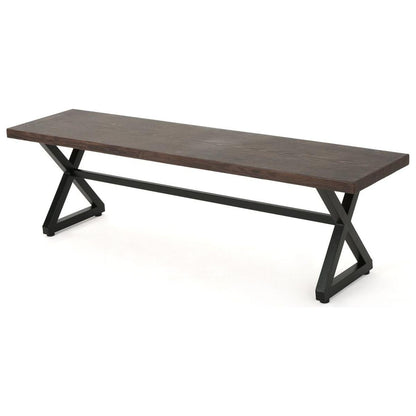 Outdoor Aluminum Dining Bench with Steel Frame, Brown / Black