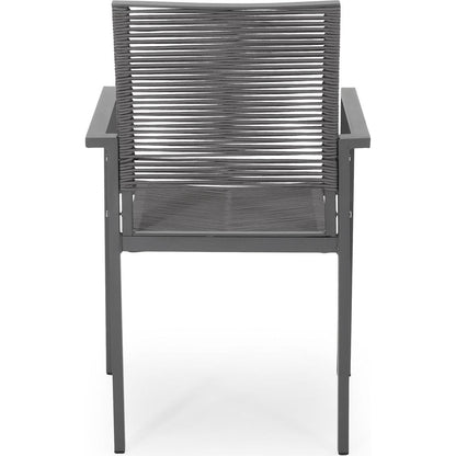 Outdoor Modern Aluminum Dining Chair with Rope Seat (Set of 2), Gray and Dark Gray - Streamdale Furniture