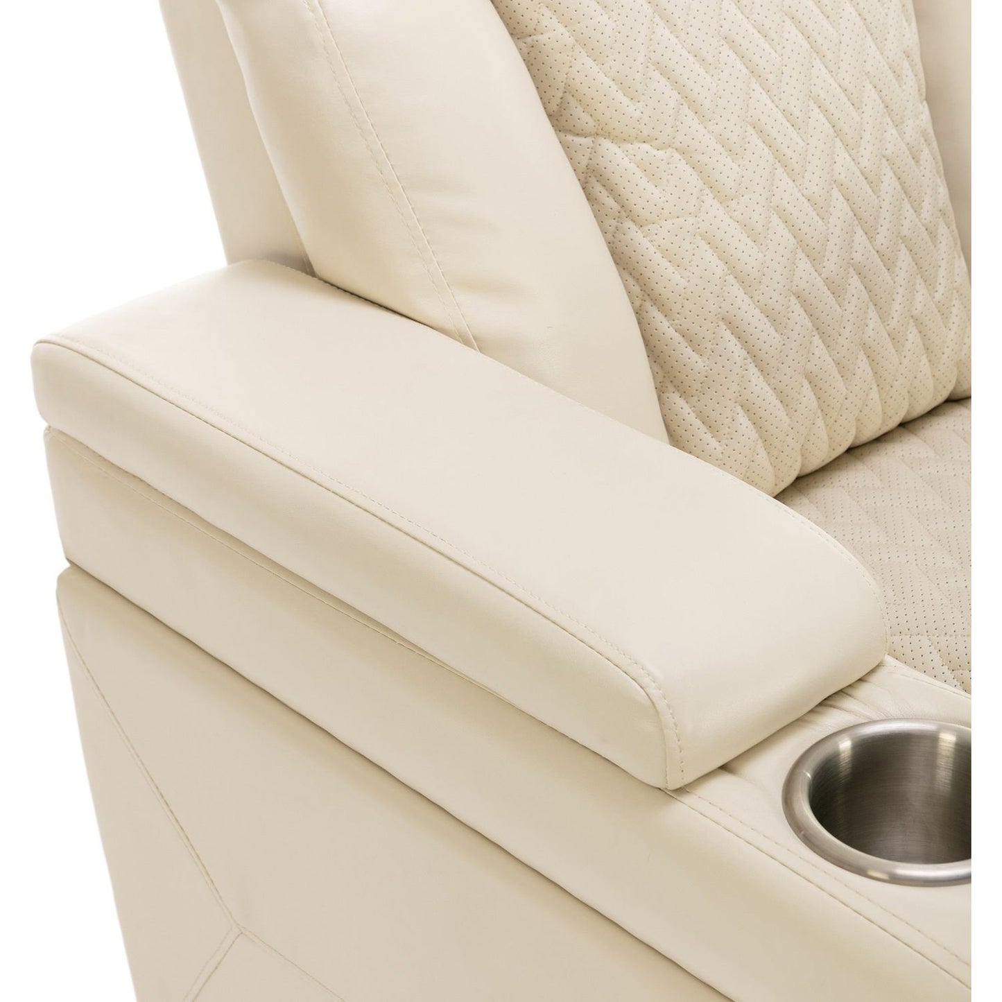 270 Degree Swivel PU Leather Power Recliner Individual Seat Home Theater Recliner with Comforable Backrest, Tray Table, Phone Holder, Cup Holder, USB Port, Hidden Arm Storage for Living Room, White