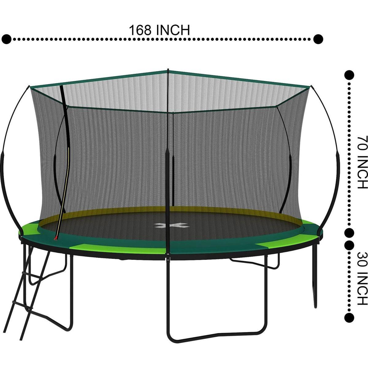 YC 14FT Recreational Trampolines with Enclosure for Kids and Adults with Patented Fiberglass Curved Poles Pumpkin -Green