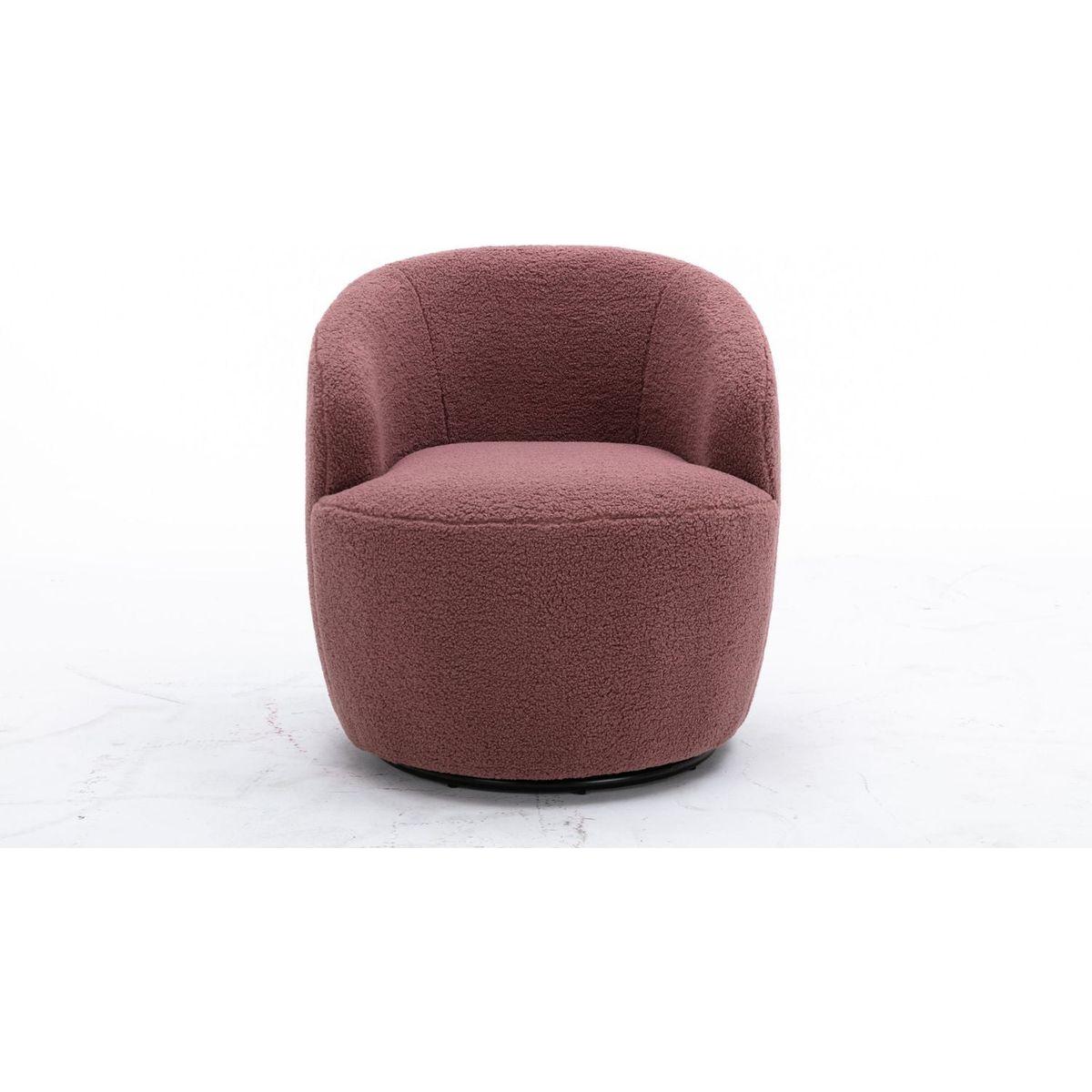 Teddy Fabric Swivel Accent Armchair Barrel Chair With Black Powder Coating Metal Ring,Dark Red