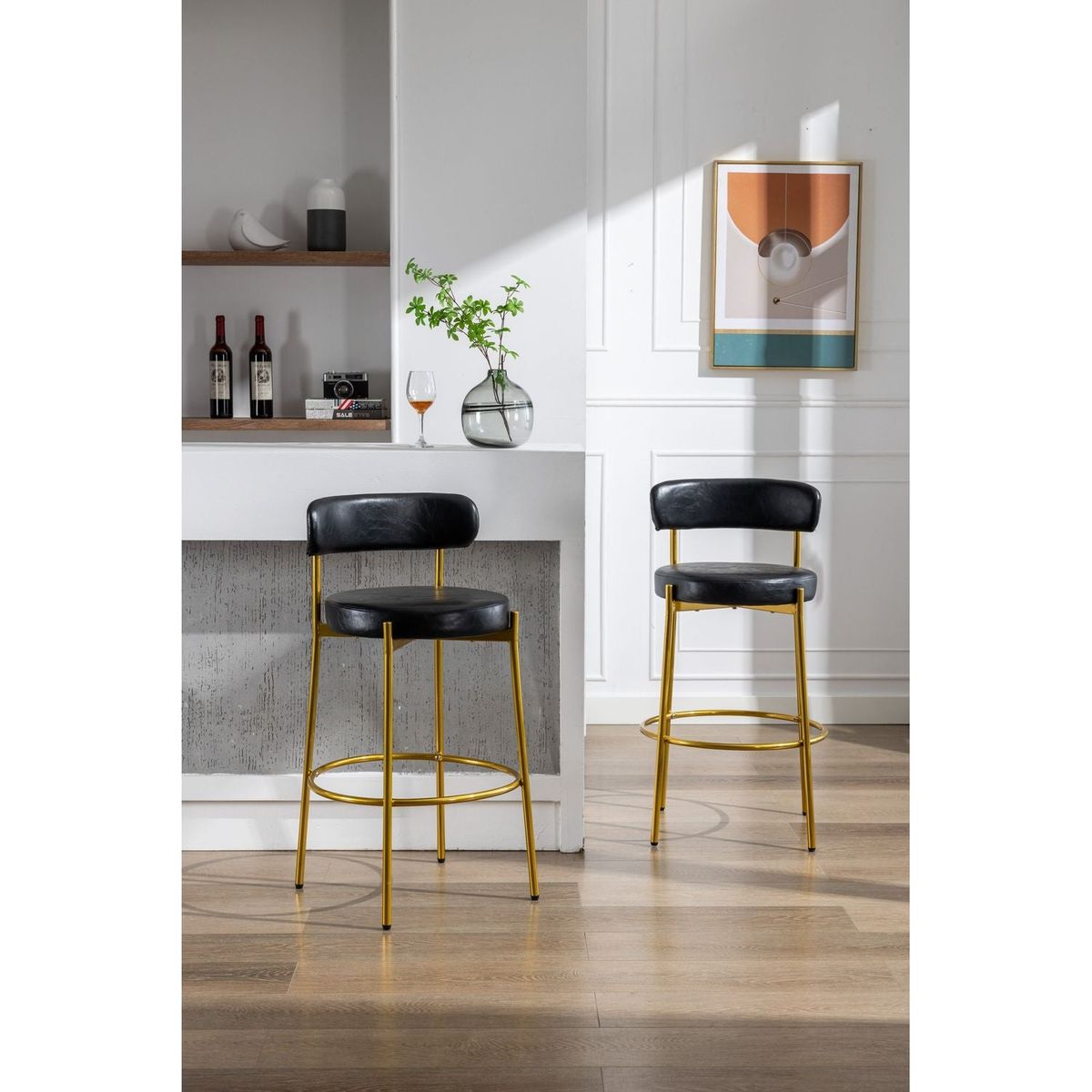 Bar Stools Industrial Pub Barstools with Back and Footrest, Modern Armless Bar Height Stool Chairs Set of 2