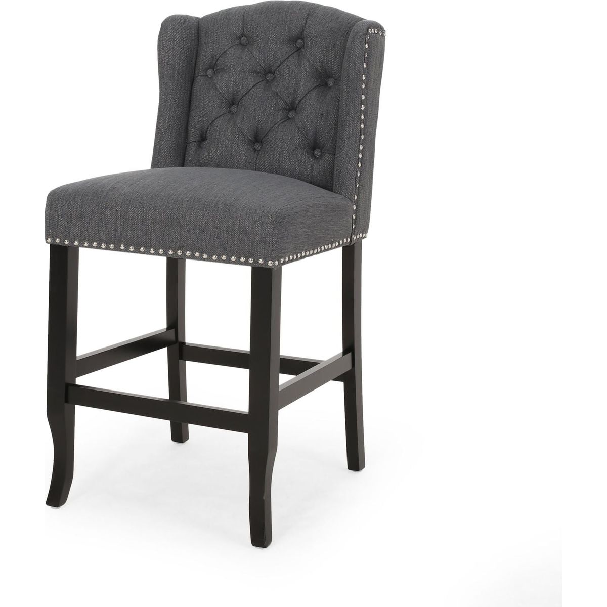 Vienna Contemporary Fabric Tufted Wingback 27 Inch Counter Stools, Set of 2, Charcoal and Dark Brown