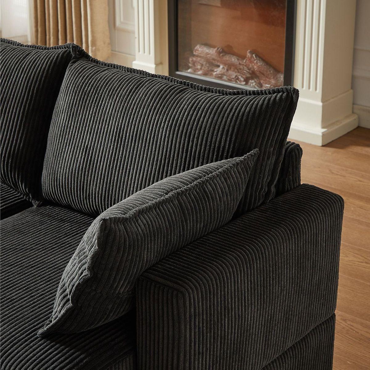 113.5" Modular Sectiona Corduroy Sofa, Sectional Couches for Living Room U Shaped Sectional Couch with Storage Ottoman, 6 Seats Convertible Sectionals with Chaise