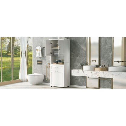 Tall Bathroom Cabinet with Laundry Basket, Large Storage Space Tilt-Out Laundry Hamper and Upper Storage Cabinet, White