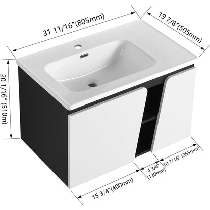 32' Floating Wall-Mounted Bathroom Vanity With Single Sink,& Soft-Close Cabinet Door